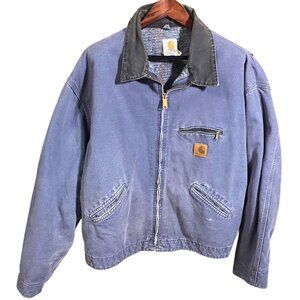 Carhartt Men's Blue Duck Detroit Jacket 4XL With Black Collar & Zip Pockets Vint